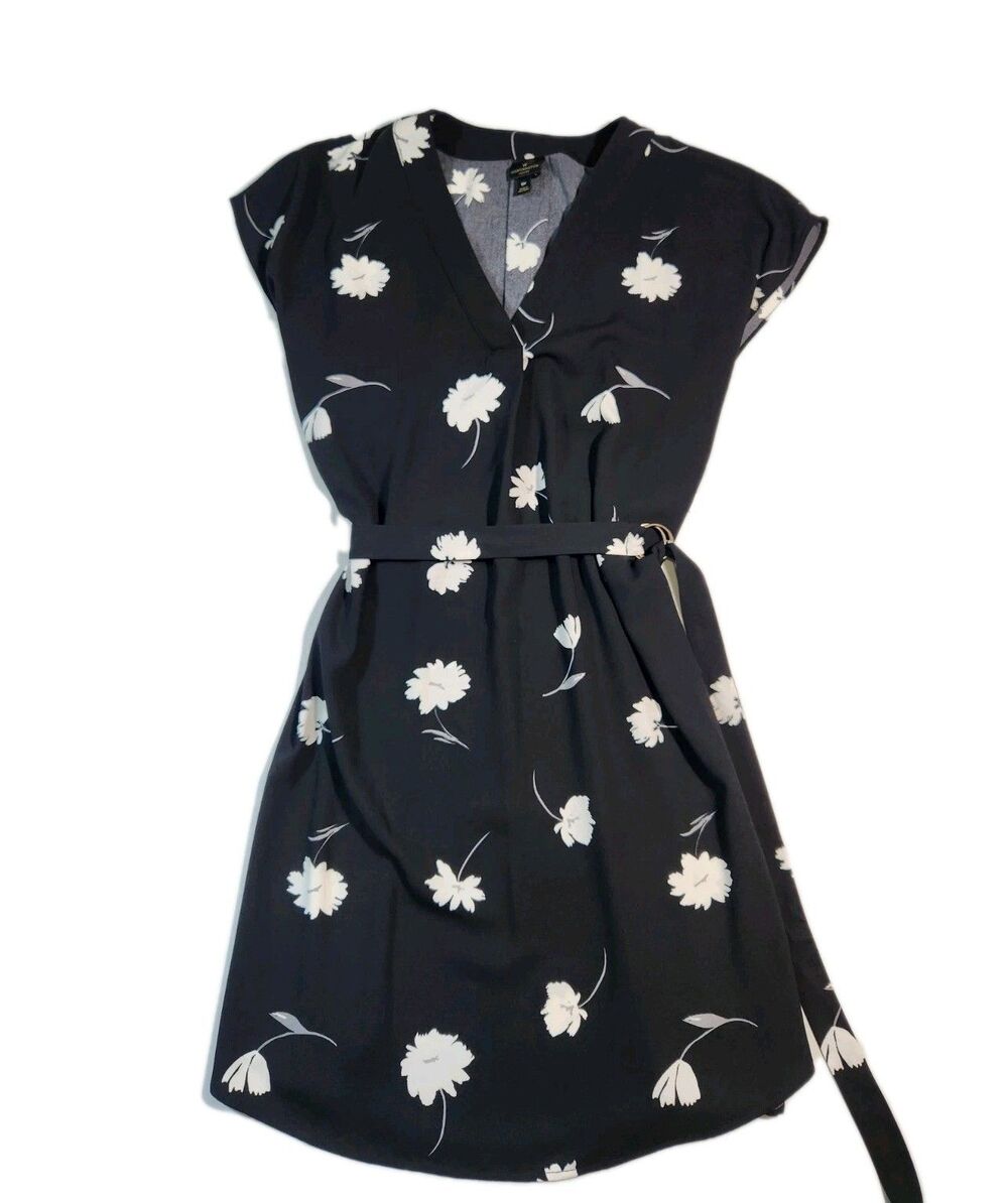 Worthington Woman Black V-Neck Slip Dress 0X Kara Floral Belted Flutter NWT